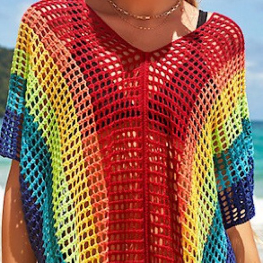 Rainbow Pride Crochet Beach Bikini Swimsuit Cover-Up - Picture 4 of 5